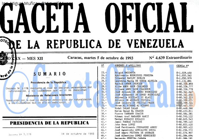 Gaceta Oficial 4639 del 5 Octubre 1993