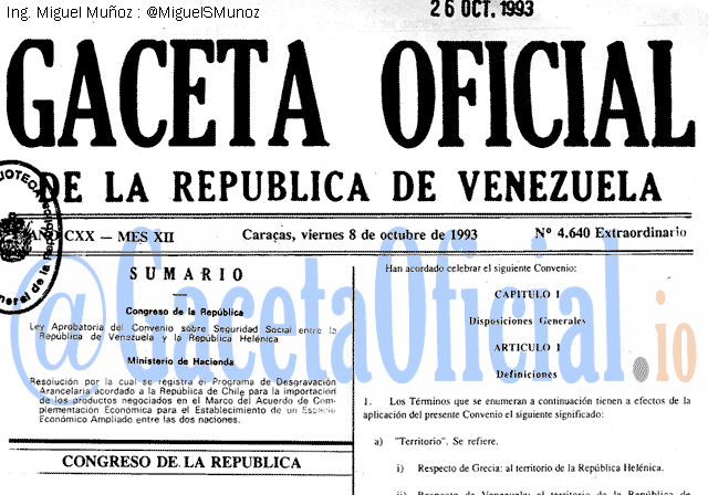 Gaceta Oficial 4640 del 8 Octubre 1993