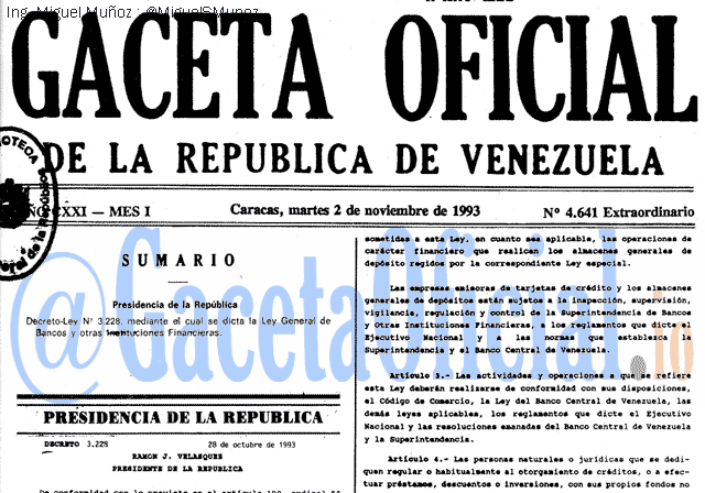 Gaceta Oficial 4641 del 2 Noviembre 1993