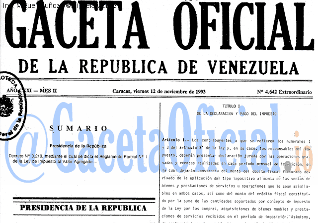 Gaceta Oficial 4642 del 12 Noviembre 1993