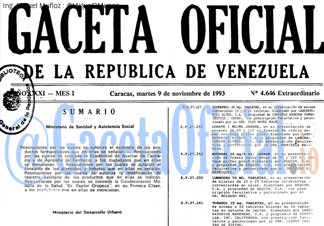 Gaceta Oficial 4646 del 9 Noviembre 1993
