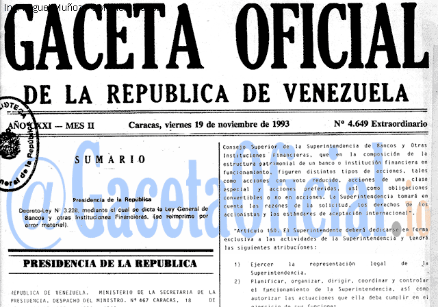 Gaceta Oficial 4649 del 19 Noviembre 1993