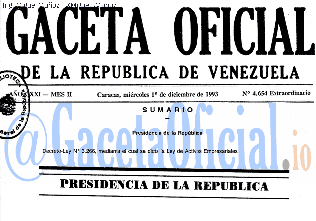 Gaceta Oficial 4654 del 1 Diciembre 1993
