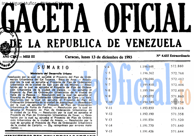Gaceta Oficial 4655 del 13 Diciembre 1993