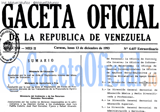 Gaceta Oficial 4657 del 13 Diciembre 1993