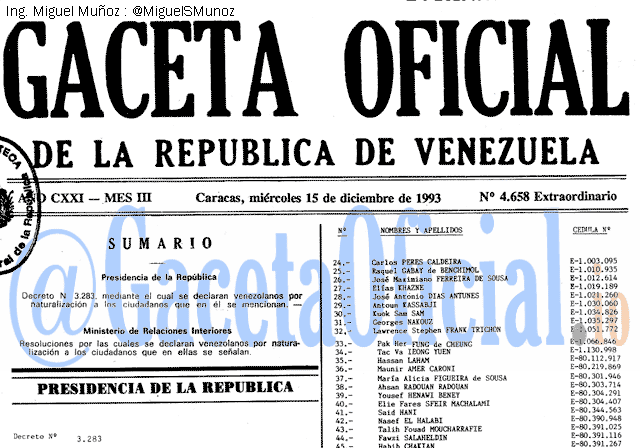 Gaceta Oficial 4658 del 15 Diciembre 1993