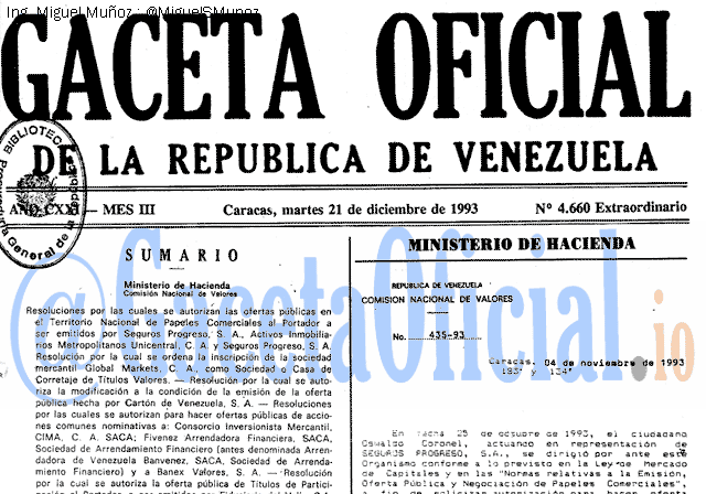 Gaceta Oficial 4660 del 21 Diciembre 1993