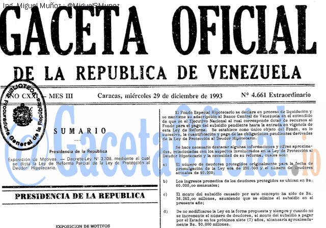 Gaceta Oficial 4661 del 29 Diciembre 1993