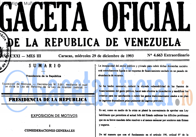 Gaceta Oficial 4663 del 29 Diciembre 1993