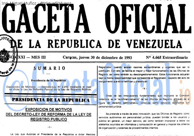 Gaceta Oficial 4665 del 30 Diciembre 1993