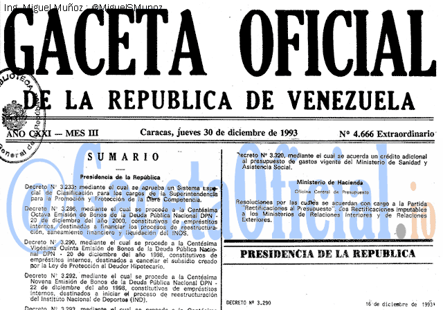 Gaceta Oficial 4666 del 30 Diciembre 1993