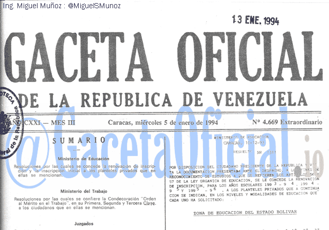 Gaceta Oficial 4669 del 5 Enero 1994