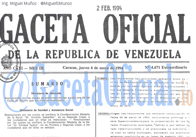 Gaceta Oficial 4671 del 6 Enero 1994