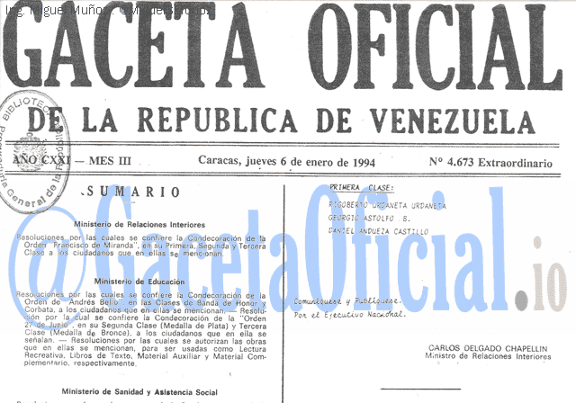 Gaceta Oficial 4673 del 6 Enero 1994