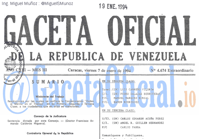 Gaceta Oficial 4674 del 7 Enero 1994