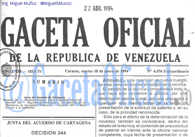 Gaceta Oficial 4676 del 18 Enero 1994