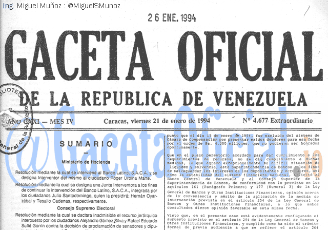 Gaceta Oficial 4677 del 21 Enero 1994