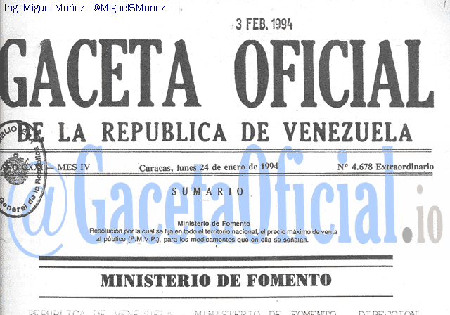Gaceta Oficial 4678 del 24 Enero 1994