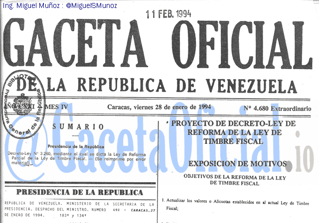 Gaceta Oficial 4680 del 28 Enero 1994
