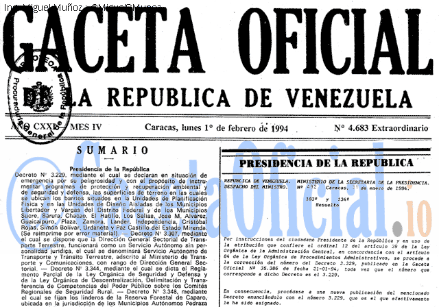 Gaceta Oficial 4683 del 1 Febrero 1994