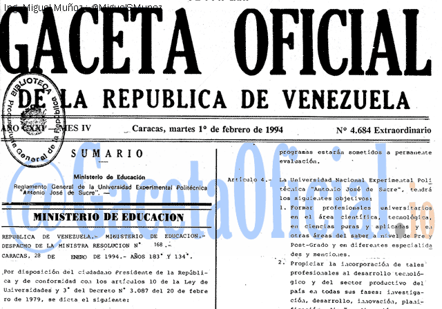 Gaceta Oficial 4684 del 1 Febrero 1994