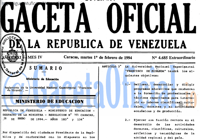 Gaceta Oficial 4685 del 1 Febrero 1994