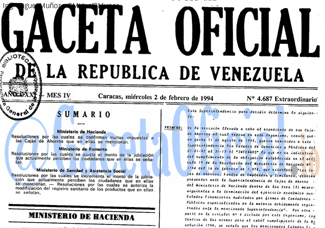 Gaceta Oficial 4687 del 2 Febrero 1994