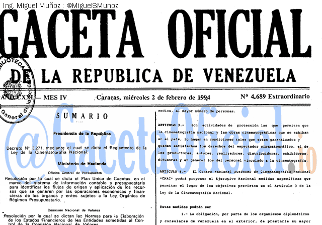 Gaceta Oficial 4689 del 2 Febrero 1994