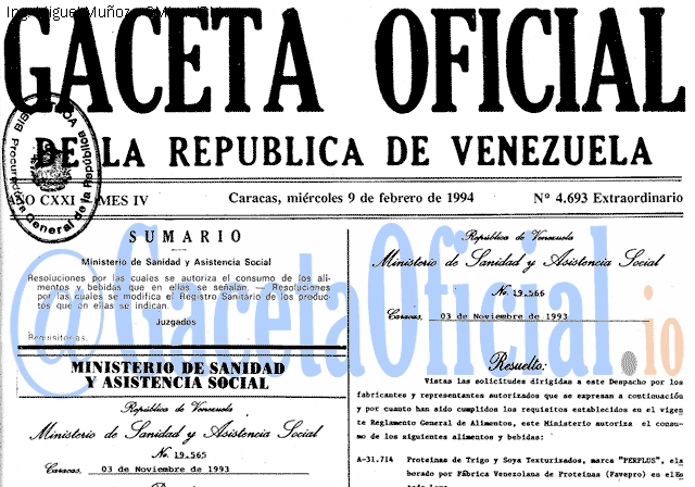 Gaceta Oficial 4693 del 9 Febrero 1994