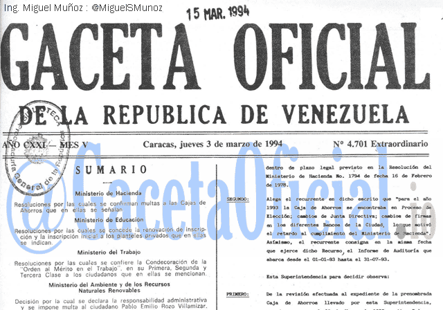 Gaceta Oficial 4701 del 3 Marzo 1994