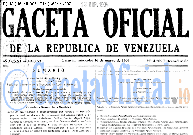 Gaceta Oficial 4705 del 16 Marzo 1994