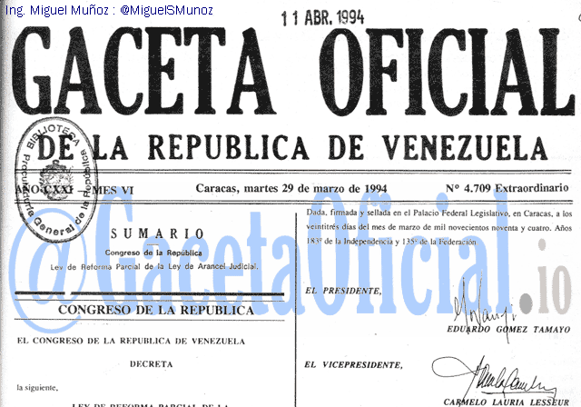Gaceta Oficial 4709 del 29 Marzo 1994