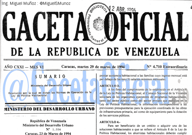 Gaceta Oficial 4710 del 29 Marzo 1994