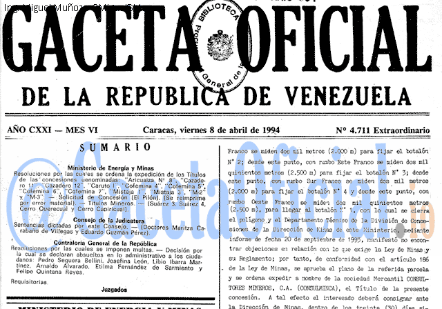 Gaceta Oficial 4711 del 8 Abril 1994