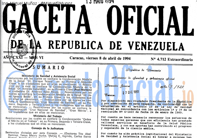 Gaceta Oficial 4712 del 8 Abril 1994