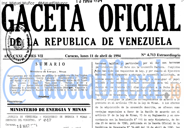 Gaceta Oficial 4713 del 11 Abril 1994