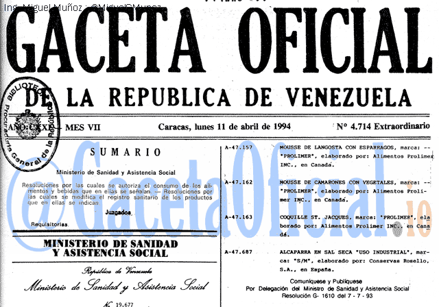Gaceta Oficial 4714 del 11 Abril 1994