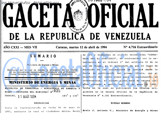 Gaceta Oficial 4716 del 12 Abril 1994