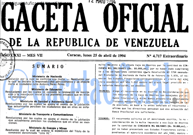 Gaceta Oficial 4717 del 25 Abril 1994