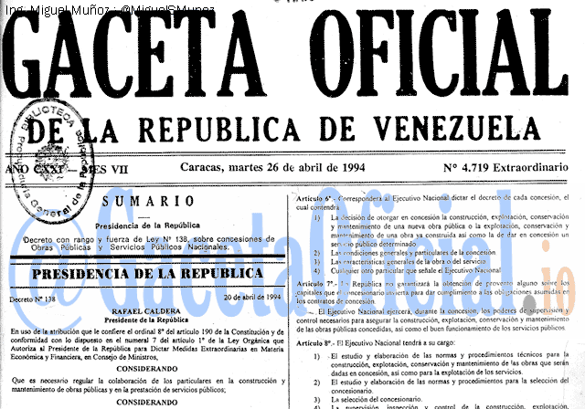 Gaceta Oficial 4719 del 26 Abril 1994