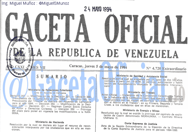 Gaceta Oficial 4720 del 5 Mayo 1994