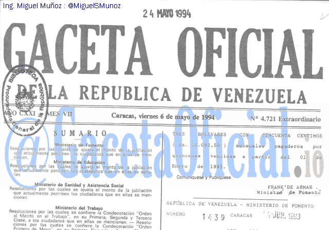 Gaceta Oficial 4721 del 6 Mayo 1994
