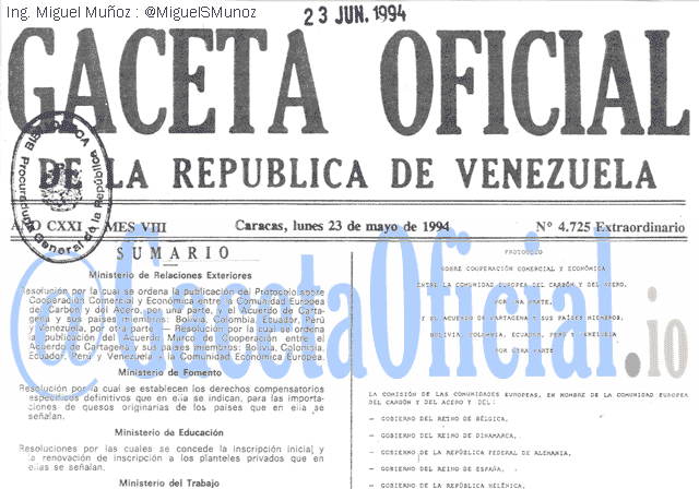 Gaceta Oficial 4725 del 23 Mayo 1994