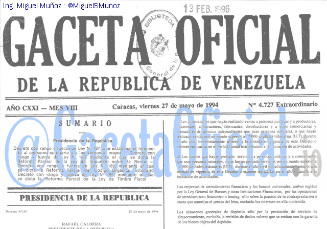 Gaceta Oficial 4727 del 27 Mayo 1994