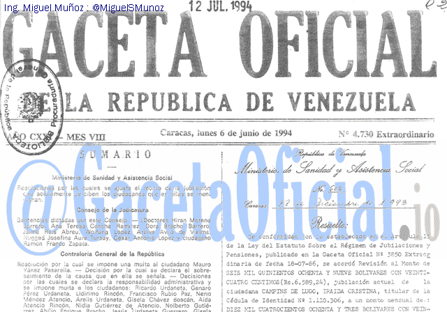 Gaceta Oficial 4730 del 6 Junio 1994