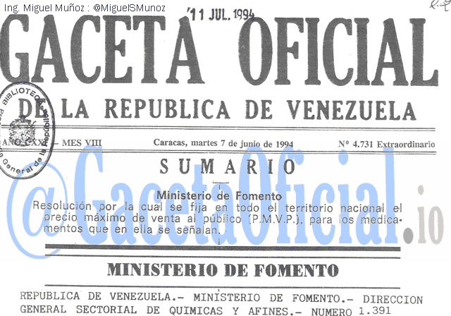 Gaceta Oficial 4731 del 7 Junio 1994