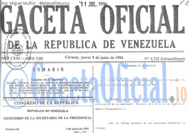 Gaceta Oficial 4732 del 9 Junio 1994