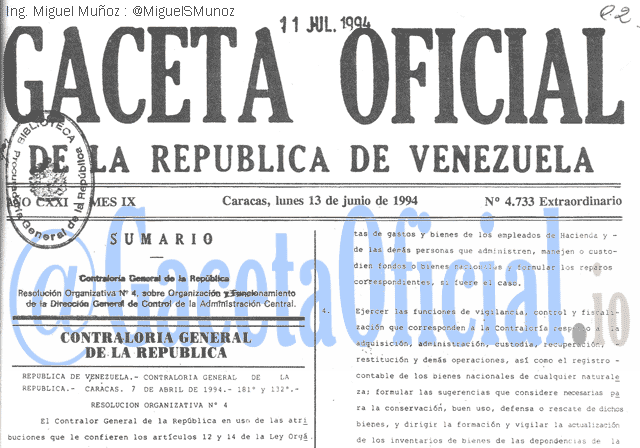 Gaceta Oficial 4733 del 13 Junio 1994