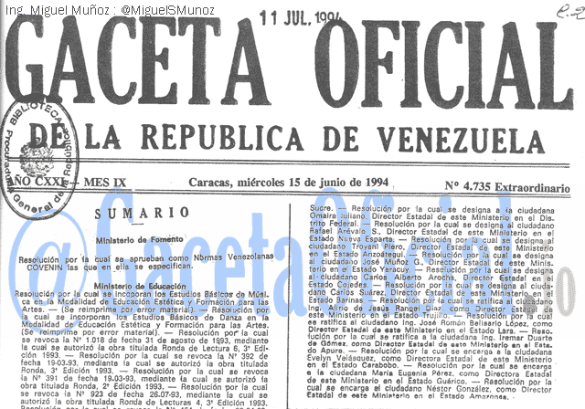 Gaceta Oficial 4735 del 15 Junio 1994