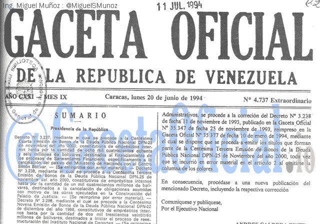 Gaceta Oficial 4737 del 20 Junio 1994